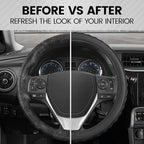 GripTech Plush Fuzzy Steering Wheel Cover for Car Truck Van SUV, Standard 15 inch Size, Soft Black Fluffy Exterior, Comfortable Ergonomic Car Steering Wheel Cover