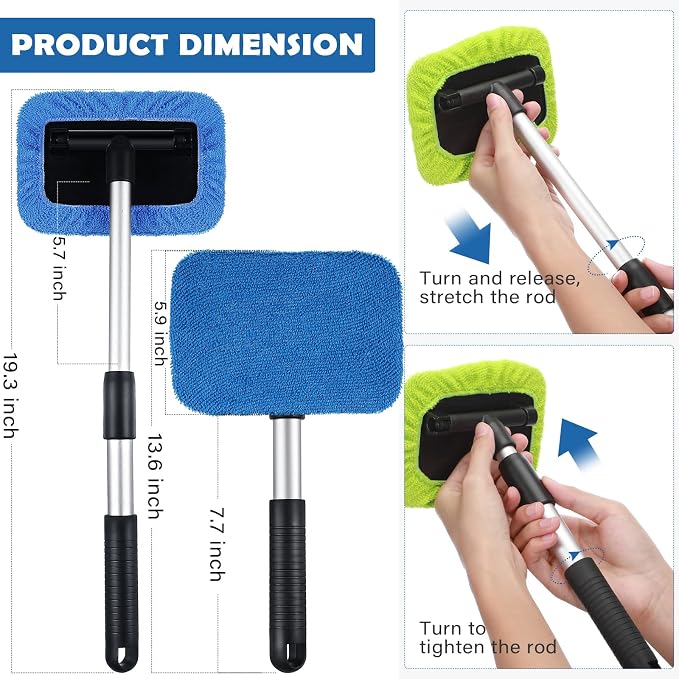 3 Set Windshield Cleaner Tool Inside Car Window Cleaner Tool with 3 Extendable Handle 9 Reusable Microfiber Pads and 3 Spray Bottles for Auto Home Interior Exterior Glass Cleaning (Multicolor)