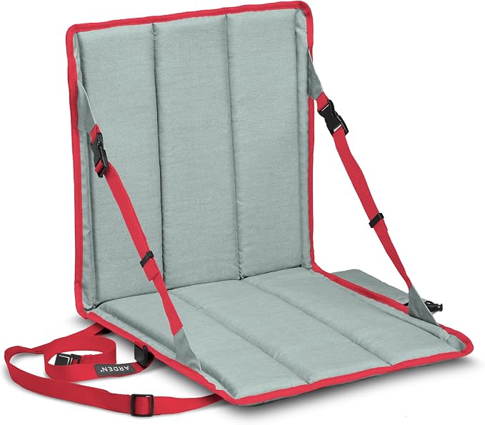 Heated Stadium Seat, Foldable, Lightweight with Carrying Strap, Foam Cushion for Comfort, Adjustable, Back Support, Multi-Functional Use As Stadium Seat or Seat Pad, Gray/Red