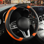 Black Orange Microfiber Leather Steering Wheel Cover 15 inch | Breathable Anti Slip Grip Cool Sporty Look Glow for Women Men