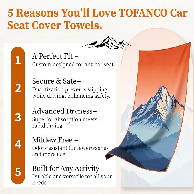 Car Seat Cover Towel for Front Seats Non-Slip with Headrest Pocket & Strap | Universal Fit for Cars Truck SUV|Car Seat Hoodie & Phocho Perfect After Gym Workout, Beach,Yoga and Running|Anti-dog Scratch