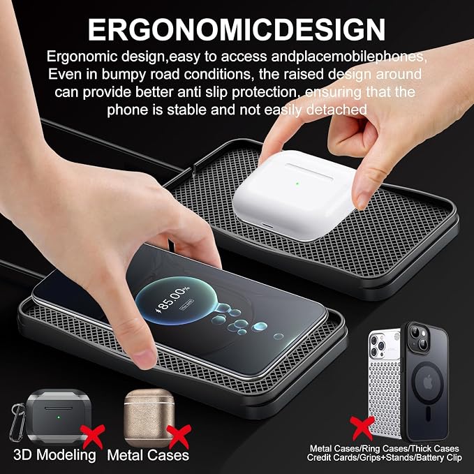 Wireless Car Charger,15W Fast Car Charging Pad, Non-Slip Charging pad Compatible with iPhone17/16/15/14/13/12, Samsung Galaxy S25-S9, Android Phones (20W Adapter)