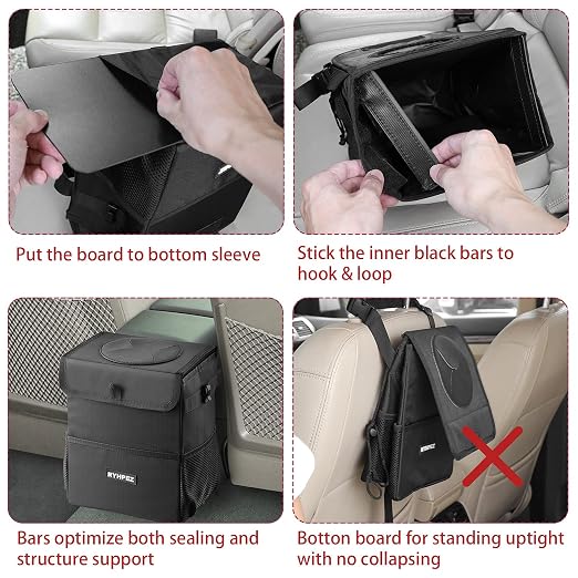 Car Trash Can with Lid - Leakproof Garbage Bin Car Organizer Bag, Foldable Vehicle Trash Bin with Structure Support, Automotive Truck Accessories for Women & Men (2 Gallon/7.5L)