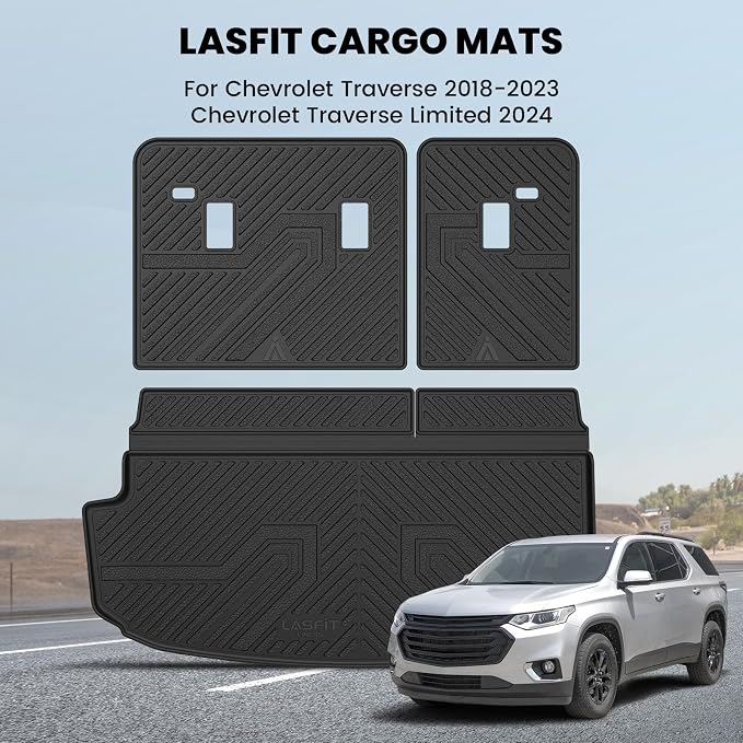 Trunk Mat with Backrest Mat for Chevrolet Chevy Traverse 2018-2023/Traverse Limited 2024, All Weather TPE Custom Fit Cargo Mat Trunk Liner with Backrest Mat, Black