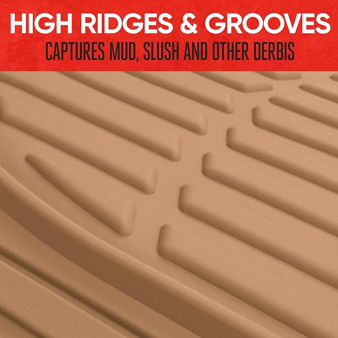 FlexTough Floor Mats for Cars, Beige Deep Dish All-Weather Mats, Waterproof Trim-To Fit Automotive Floor Mats for Cars Trucks SUV, Universal Floor Liner Car Accessories