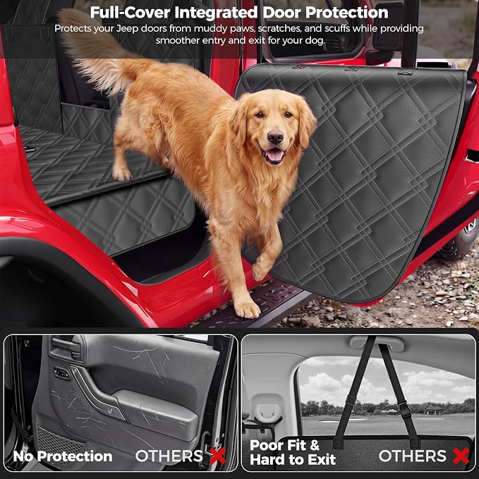 for Jeep Hard Bottom Back Seat Extender for Dogs: for Jeep Wrangler JK JL 2011-2026 & Gladiator JT 2020-2026 4-Door Waterproof 420 lbs Dog Car Seat Cover Dog Hammock W/Door & Seat Protection