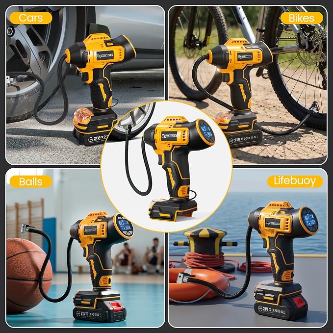 Cordless Tire Inflator Portable Air Compressor with 2000mAh Battery, 160PSI Car Tire Pump with 12V DC Dual Power & 2.0Ah Battery, Digital LCD & Auto Shut-Off for Car Bike Ball