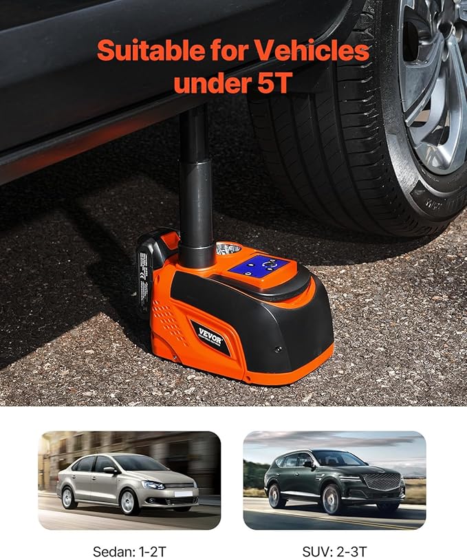 Electric Car Jack Wireless 5 Tons, Cordless Remote Control Hydraulic Electric Jack, LED Light Hydraulic Repair Tool, 135-360mm Lifting Range for SUV MPV Sedan Truck Repair