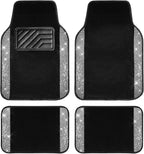 Bling Diamond Car Floor Mats, Shining Rhinestone Carpet Sparkly Glitter Crystal with Anti-Slip PVC Heel Pad Waterproof Universal Fit Automotive SUV,Sedan,Van,Cute Girl Women,4pcs Black Sliver
