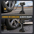 21V Cordless Portable Tire Inflator – Fast Inflation, 160PSI Air Compressor, Rechargeable Battery & 12V Car Adapter, Digital Pressure Gauge, Air Pump for Car, SUV, Motorcycle, Bike, Ball