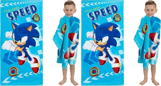 Kids Super Soft Cotton Beach Towel,58 in x 28 in,Sonic The Hedgehog,(Pack of 2)