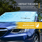 SolarGuard Plus Sunshade for Car Windshield - Reflective Car Shades for Windshield, Blocks Damaging UV Rays - for Use on Front Window Exterior, Includes Security Flaps - Pool Blue, Standard Size