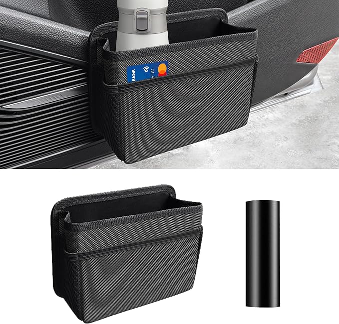 Car Trash Can, Foldable Mini Vehicle Trash Bin Garbage Organizer Holder, Waterproof Hanging Mini Auto Dustbin Accessories Storage Container for Vans, SUVs (black)