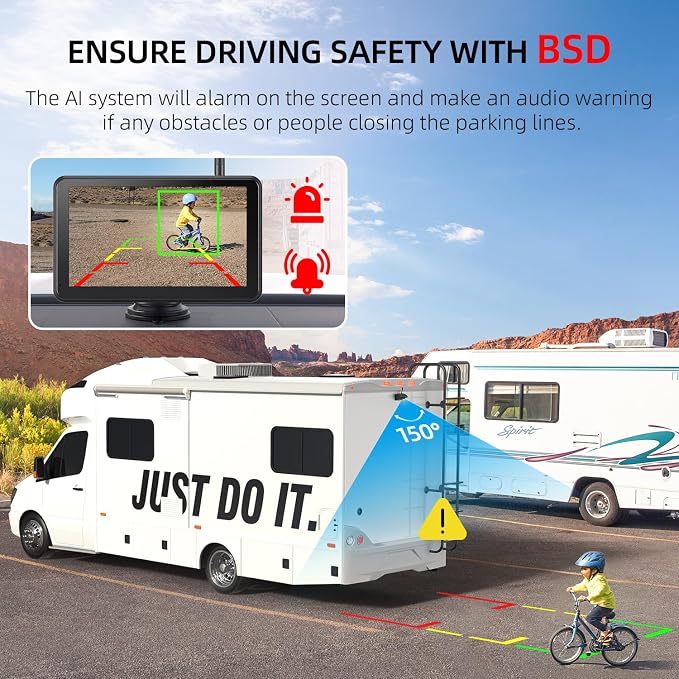 Magnetic Solar Wireless Backup Camera: HD1080P 7” Touchscreen Portable with DVR, BSD, 1-Min Install-Free IR Night Vision Hitch Backup Camera for Trailer/Truck/Small RV/Camper/Tractor-AWTCM701