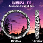 Black and White Leopard Print Steering Wheel Cover for Women Men Neoprene Breathable Wheel Cover Protector Anti-Slip Car Accessories Universal 15 Inch Fit for Cars Trucks Vehicles