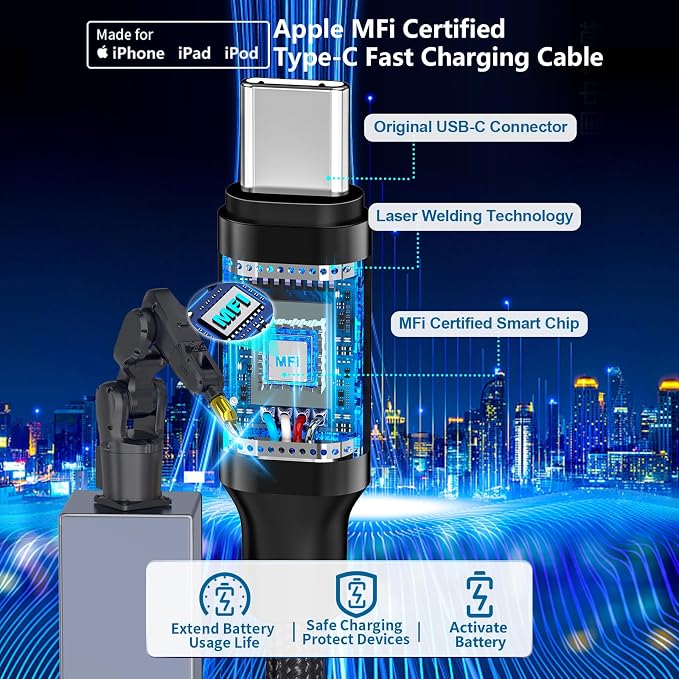 [Apple MFi Certified] iPhone 17 Car Charger Fast Charging, 2Pack 4.8A USB Power Cigarette Lighter USB-C Car Charger + Type-C Braided Cord for iPhone 17/17 Pro Max/16/15/Galaxy/S26/S25/Pixel