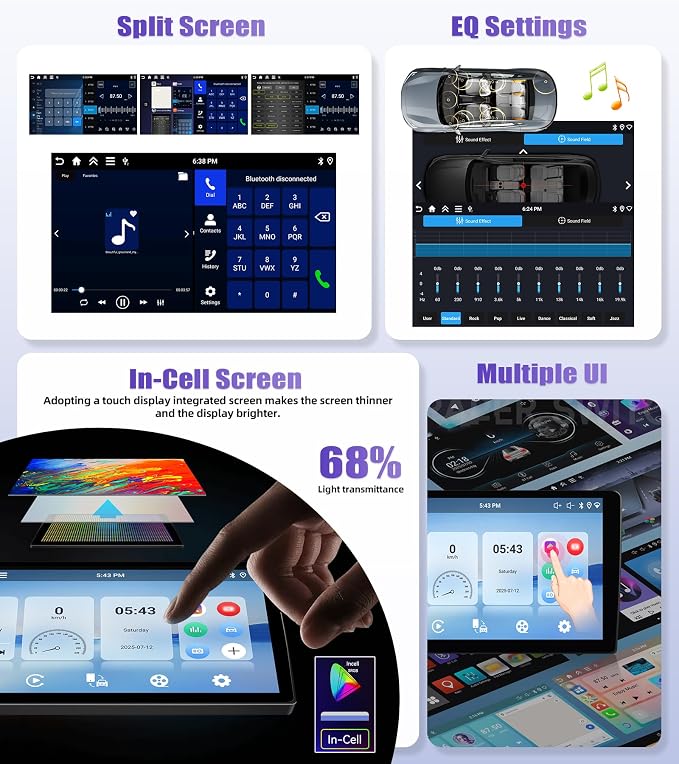 4G 64G for Hyundai Santa Fe 2006-2012 Android 15 Car Radio Wireless Carplay Android Auto 7 Inch Touch Screen Bluetooth5.0/FM/WiFi/GPS Navi/SWC