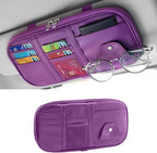Car Sun Visor Organizer, Multi-Pocket PU Leather Sunglass Holder and Storage Pocket with Net Zipper, Card Sleeve Pocket Organizer, Auto Interior Accessories for Vehicle, Truck, SUV (Purple)