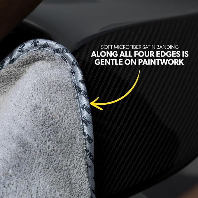 Woolly Mammoth Large Microfiber Drying Towel - 36 x 25 Inch Gray, Ultra Plush Super Absorbent Car Drying Towel for Cars, Trucks, SUVs, Motorcycles, RVs, and Auto Detailing