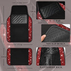 Bling Diamond Car Floor Mats, Shining Rhinestone Carpet Sparkly Glitter Crystal with Anti-Slip PVC Heel Pad Waterproof Universal Fit Automotive SUV,Sedan,Van,Cute Girl Women,4pcs Black Red