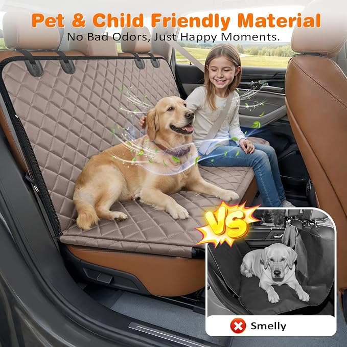 4 in 1 Dog Car Seat Cover for Back Seat, Waterproof Dog Hammock with Mesh Window and Side Flap Pet Car Seat Protector Dogs Backseat Cover for Cars, SUVs & Mid-Size Trucks
