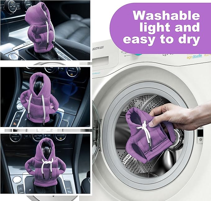 Gear Shift Hoodie, Universal Car Shift Knob Cover, Mini Hoodie for Shifter, Automotive Interior Cute Gadgets Car Accessories and Decorations Purple