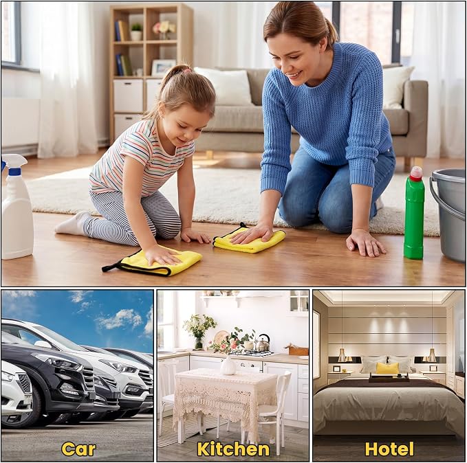 120 Pcs Yellow Microfiber Towels: 16"x16" Microfiber Drying Towels Bulk Micro Fiber Car Cleaning Cloth for Cars Drying Washing Polishing Cleaning Household Supplies