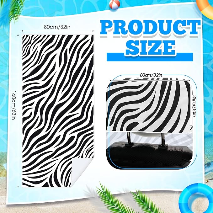 2 Pack Car Seat Towel Covers with Storage Bag, 63 x 32 Inch Universal Non Slip Waterproof Sweat Protector for Car Truck, Gym Swimming Running, Machine Washable (Zebra)