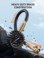 Tire Pressure Gauge for Cars with Large 2" Dial, Solid Brass with Rubber Hose, Air Bleeder Valve, ANSI B40.1, 0-60PSI