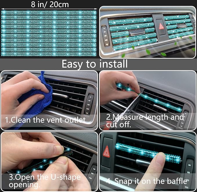 27 PCs Aquamrine Bling Car Accessories Set for Women, Steering Wheel Covers Universal Fit 15 Inch, Bling License Plate Frame, Bling Phone Holder, Bling Car Coasters (Aquamrine Diamond)
