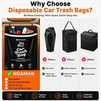 50PCS 1 Pack Car Trash Bags, 2.5 Gal Disposable Garbage Bags for Car, SUV, Truck and RV, Leak-Resistant Odor-Control Bags, Stick-On or Headrest Mount, Alternative to Car Trash Can, Black