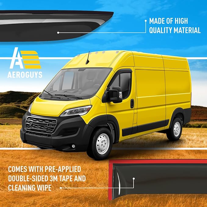 Extra Durable Window Deflectors Tape-On Window Visors Rain Guards Fit for Ram ProMaster 2014-2026, Sun Visors, Wind Vent for Shades, Exterior Car Accessories - 2 pcs. AG0907