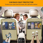 2 Pack Kick Mat Backseat Protector,Back Seat Cover for Kids,Car Seat Back Protectors with 2 Pocket Storage Organizer for Car, SUV, Minivan or Truck Seats (Beige)