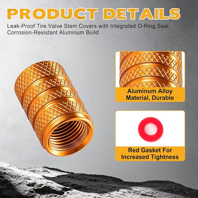 12PCS Tire Valve Stem Caps, Car Exterior Accessories, Aluminum Alloy Valve Cover Universal for Cars, Trucks, Motorcycles and Bicycles (Glod)