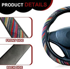 Boho Flax Cloth Steering Wheel Cover, Hippie Baja Blanket Anti-Slip Breathable Protector, Universal Fit 14.5-15 Inch for Cars SUV Van Truck, Women Car Interior Accessories (Style B)