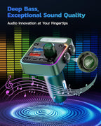 54W Bluetooth 5.3 Car Adapter with 4 Charging Ports [PD 36W & QC3.0 18W], Wireless Radio FM Transmitter with Deep Bass Player & 5 Colors LED Backlit, Hands-Free Calling - Green