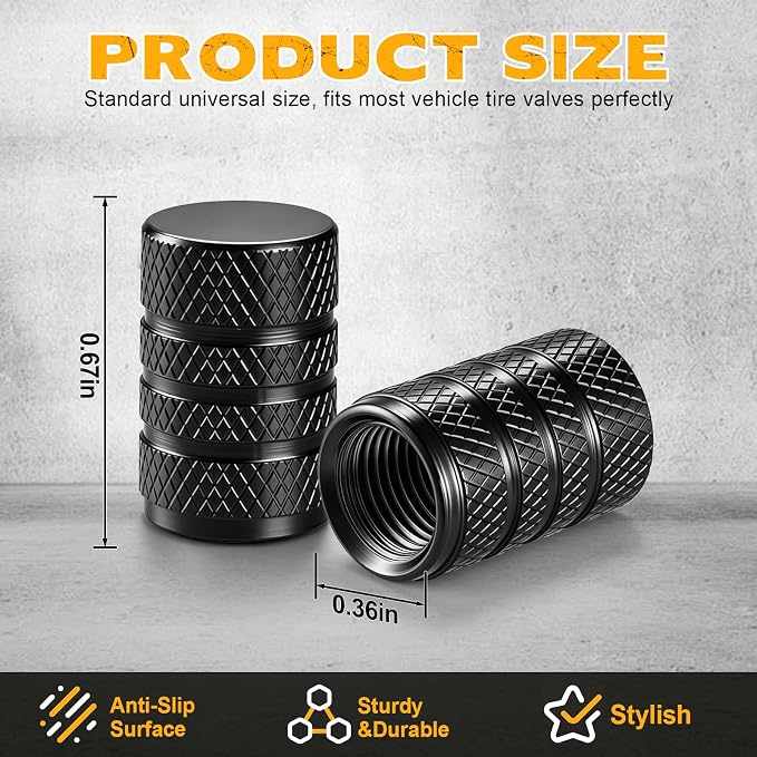 12PCS Tire Valve Stem Caps, Car Exterior Accessories, Aluminum Alloy Tire Valve Cap Set, Corrosion Resistant Leak-Proof Universal for Cars, Trucks, Motorcycles and Bicycles (Black)