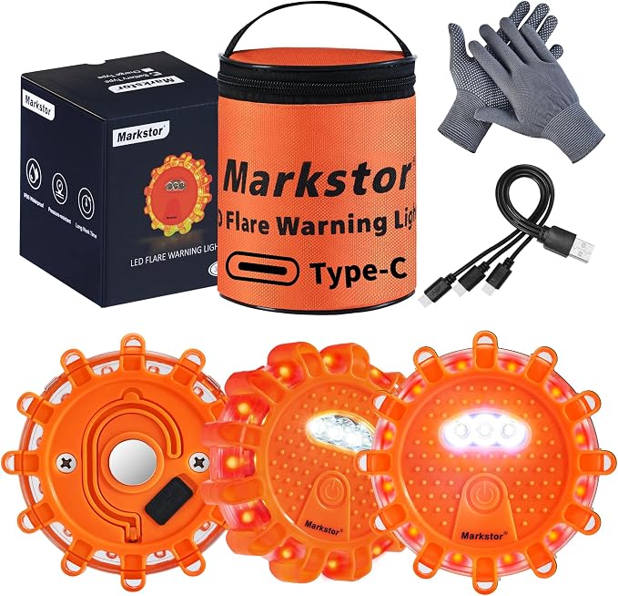 LED Road Flares 3 Pack Roadside Emergency Car Kit Road Safety Flare Light USB Rechargeable Safety Beacon Warning Light 9 Flash Modes