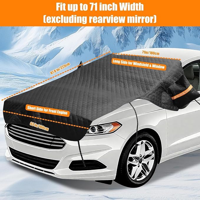 Windshield Cover for Ice and Snow, Heavy Duty 600D Oxford Fabric, Prevent Rainwater, Sunscreen, Snow Prevention, 6* Straps, 2*Rear View Mirror Sleeve, Extra Large Size for Car, SUV, Mpv and Sedans