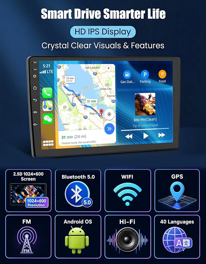 2G 64G for Hyundai Elantra 2011 2012 2013 Android Car Stereo, 9 Inch Touch Screen Car Radio with Wireless CarPlay Android Auto MirrorLink GPS WiFi FM HiFi Steering Wheel Control+AHD Backup Camera