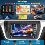 Car Stereo for VW Volkswagen Jetta Golf Passat Beetle Tiguan Polo EOS, 7" Touchscreen Car Radio with Wireless Apple CarPlay & Android Auto,YouTube,GPS, WiFi, Bluetooth, FM,SWC, DSP（with Accessories）