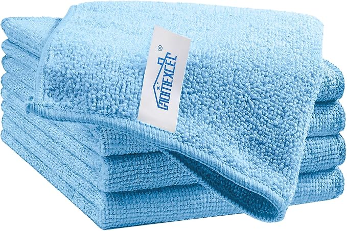 Blue Cleaning Rags 5 Pack, Highly Absorbent Microfiber Cleaning Cloth for Kitchen, Lint Free, Scratch-Free, Reusable Microfiber Towels for House, Window and Glass, Cars, 11.5 X11.5 inch