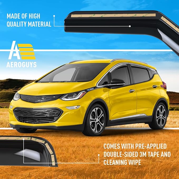 Extra Durable Window Deflectors in-Channel Window Visors Rain Guards Fit for Chevrolet (Chevy) Bolt EV 2017-2023, Sun Visors, Wind Vent for Shades, Exterior Car Accessories - 4pcs. AG0754