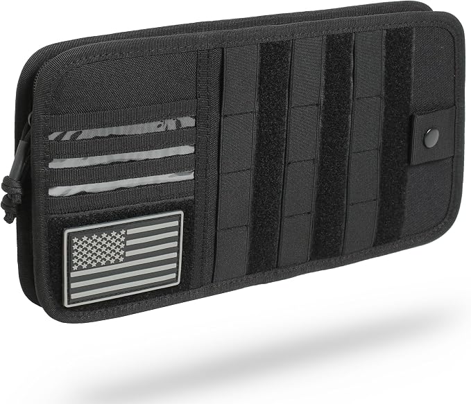 Heavy Duty Molle Car Sun Visor Organizer - Tactical Car Accessories with Zipper Visor Storage Pouch,Glasses Clip and Card Sleeve Pocket, Multi-Pocket Visor Organizer Storage Pouch for Cars SUVs Trucks
