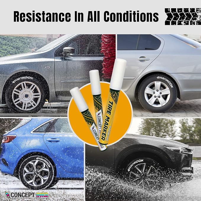 Premium Tire Marker Pens, White Waterproof Paint Markers For Car Tire Lettering, Made In Japan (3 Pack-White)