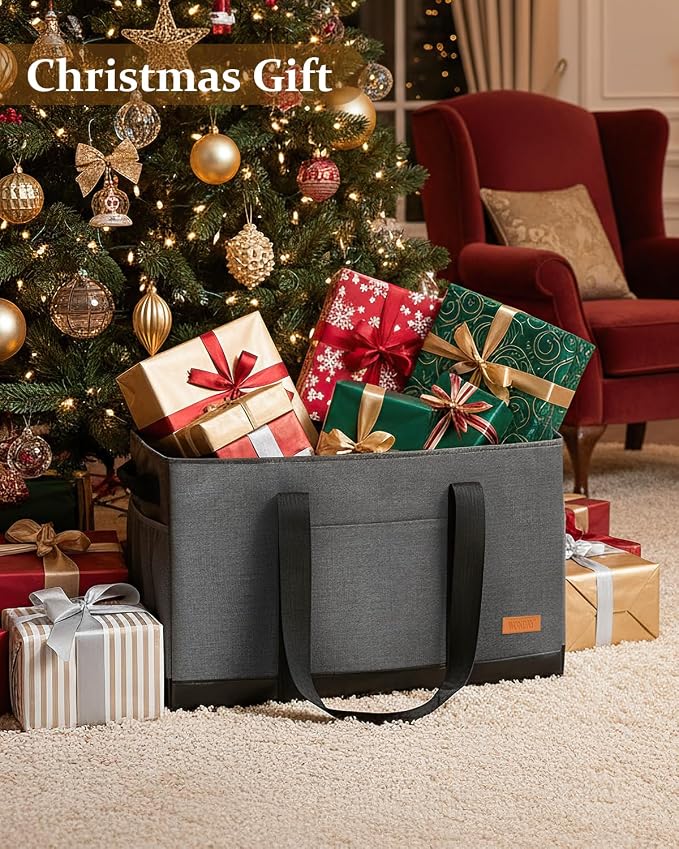 Extra Large Utility Tote Bag - Standing Reusable Grocery Bag with Handle, Collapsible Storage for Shopping, Beach