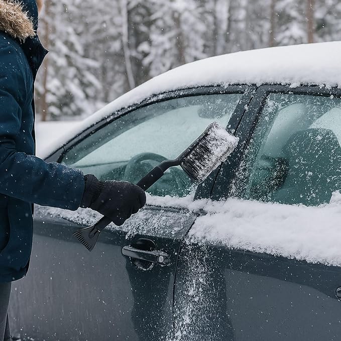 17" Snow Brush and Ice Scraper, Compact Car Snow Removal Tool with Durable Brush Head & Ice Scraper Winter Windshield Cleaner with Comfortable Grip