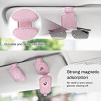 Sunglasses Holder for Car, Leather Magnetic Buckle Sun Visor Sunglass Clip, Ticket Card Storage Glasses Clip, Car Interior Accessories for Men and Women（Pink）
