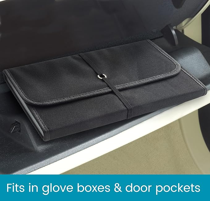 Glove Box Organizer - Insurance and Registration Holder for Car Documents and Paperwork - Expandable Front Seat Organizer with Card Pockets