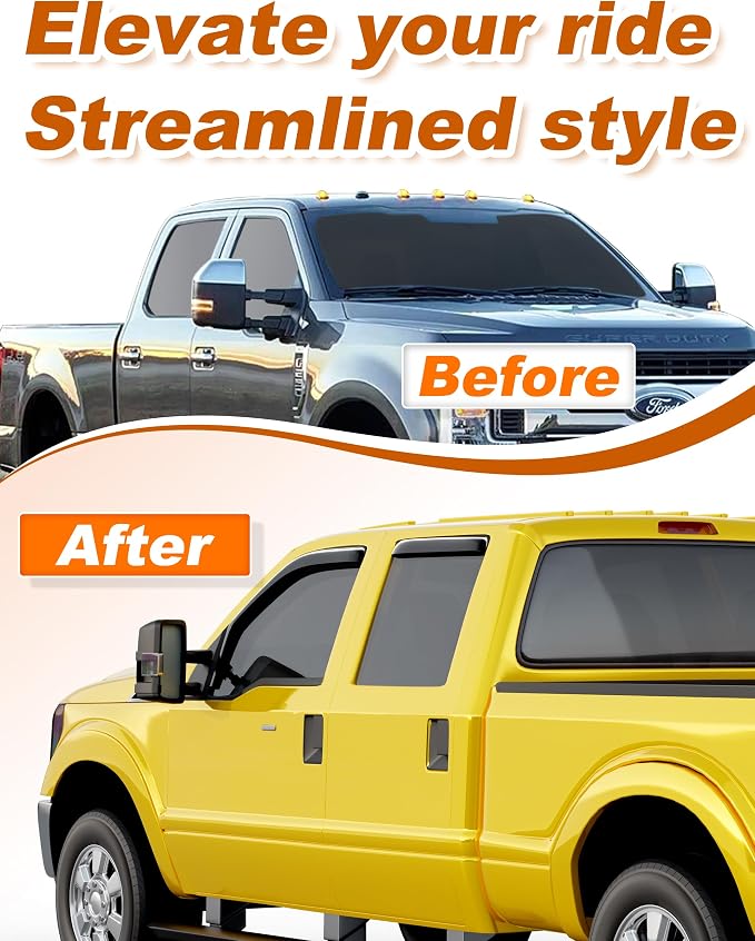 in-Channel Window Rain Guards Fit for Ford F250-F550 Super Duty SuperCrew 1999-2016 Rain Guards Extra Durable F350 Window Deflectors Visors Vent Visors Vent Shades Car Accessories -4 pcs